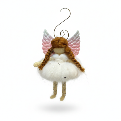 Whimsical Handmade Felt Fairy Angel Christmas Ornament with Glitter Wings