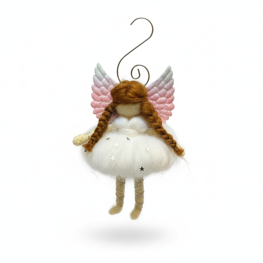 Whimsical Handmade Felt Fairy Angel Christmas Ornament with Glitter Wings
