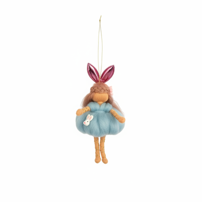 Handmade Felted Fairy Doll with Bunny Ears, Whimsical Easter Ornament Nursery Decor