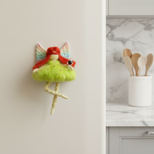 Handmade Ballerina Fairy Fridge Magnet - Whimsical Wool Felt Art Doll