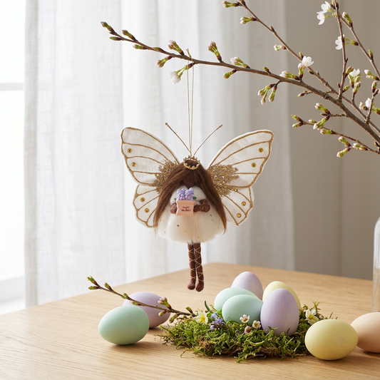 Handmade Butterfly Fairy Ornament with Best Wishes Message - Ethereal Whimsical Hanging Decoration for Nursery or Christmas