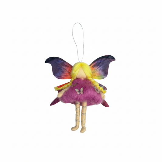 Handmade Needle Felted Fairy Ornament - Purple Butterfly Forest Spirit - Whimsical Home Decor Gift