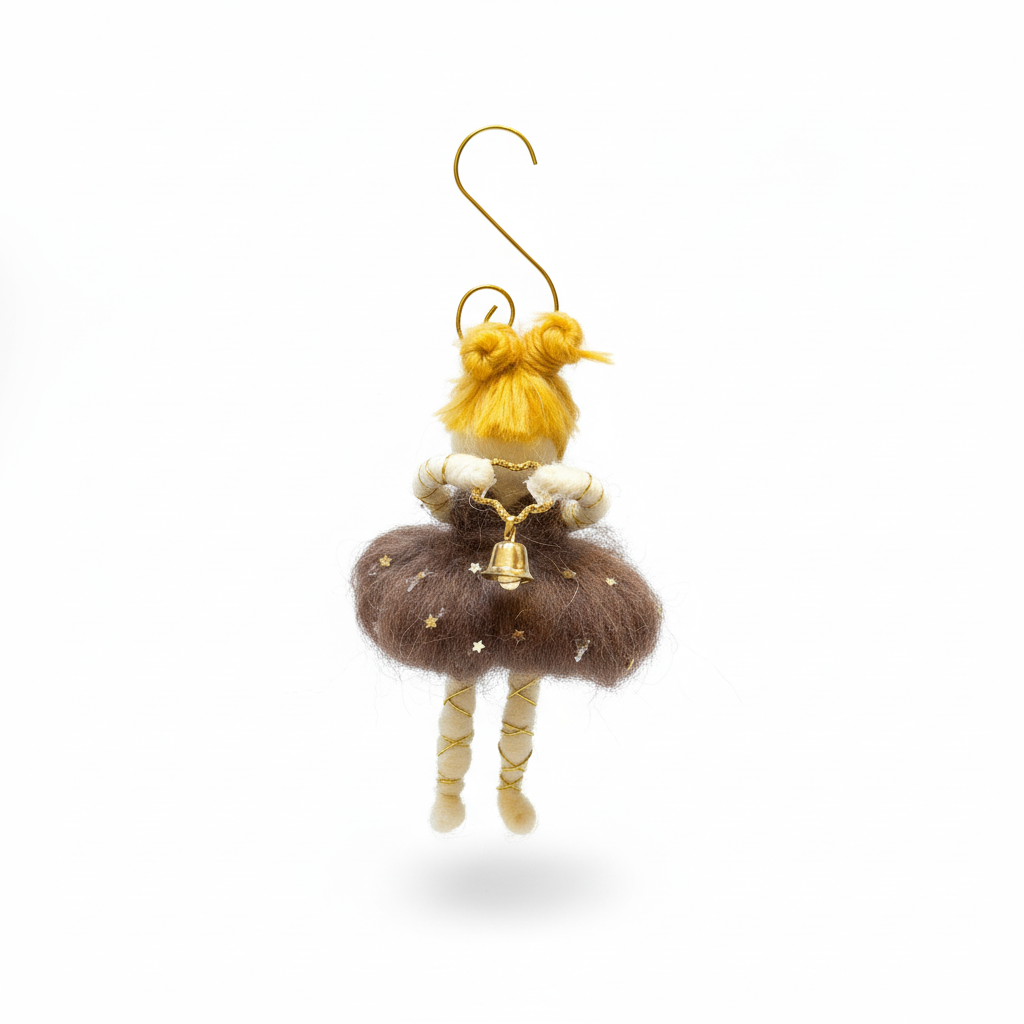 Handmade Ballerina Christmas Tree Ornament with Golden Bell - Unique Festive Decor