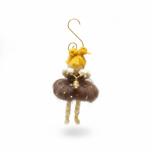 Handmade Ballerina Christmas Tree Ornament with Golden Bell - Unique Festive Decor