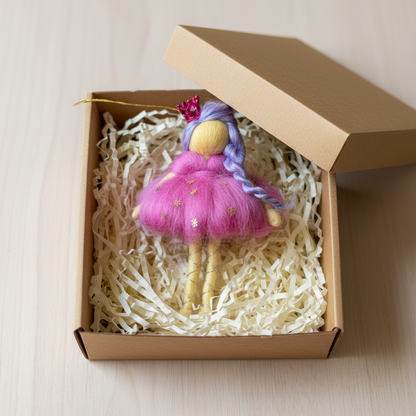 Enchanting Needle-Felted Princess Doll with Crown - Handmade Wool Fairy Ornament