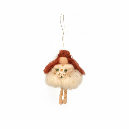Needle Felted Christmas Fairy Ornament - Red Hair Fairy with Stars - Handmade Hanging Angel Gift