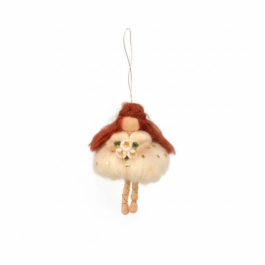 Needle Felted Christmas Fairy Ornament - Red Hair Fairy with Stars - Handmade Hanging Angel Gift