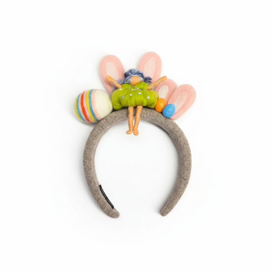 Handmade Easter Fairy and Bunny Ears Headband – Whimsical Felted Spring Hair Accessory