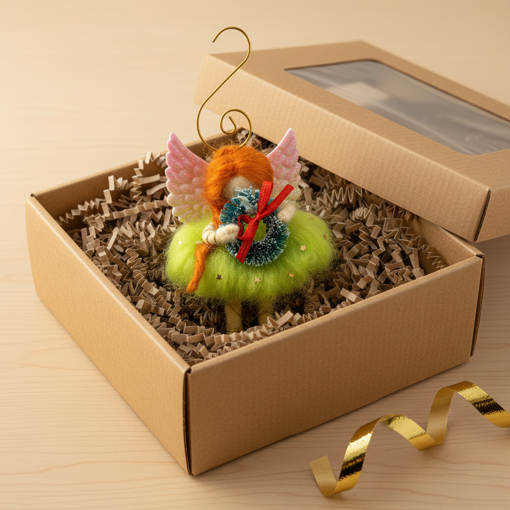 Handmade Christmas Angel Ornament with Wreath - Whimsical Festive Fairy Decoration