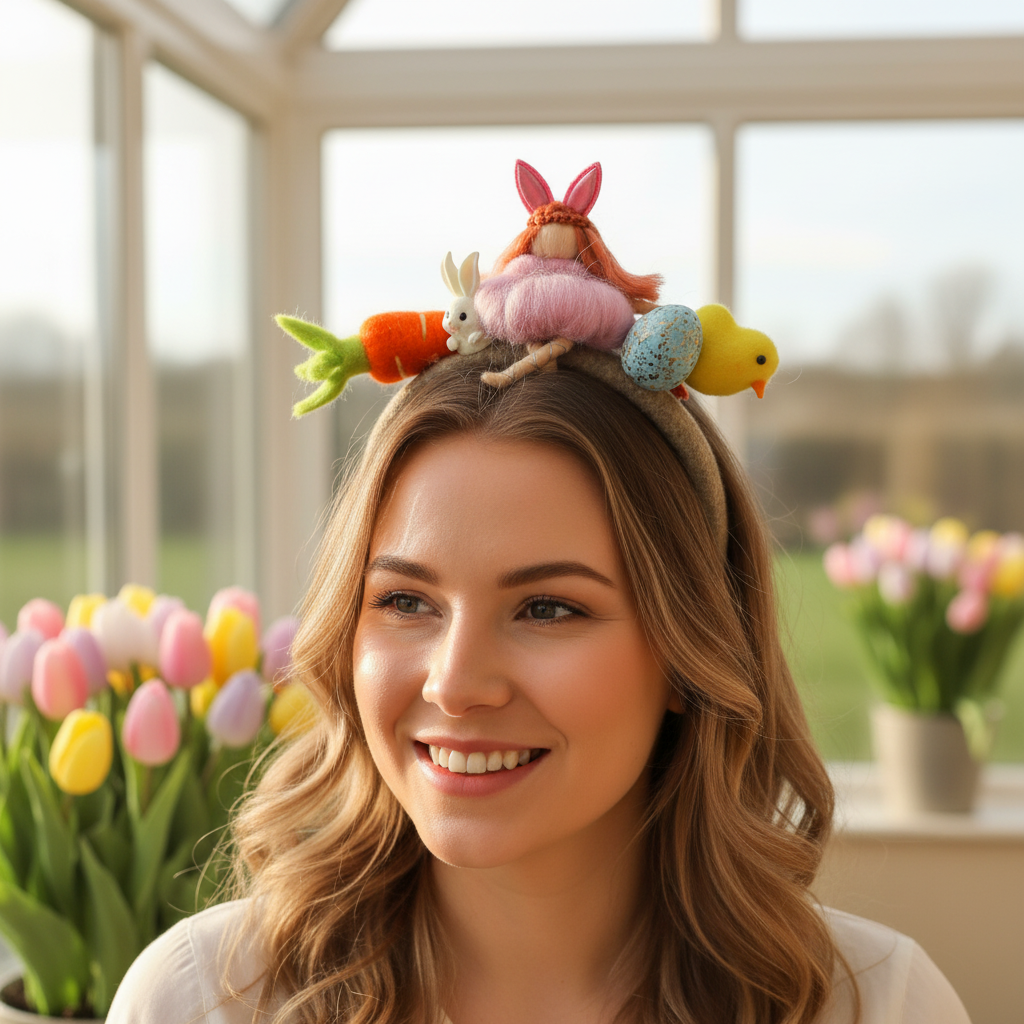 Handmade Easter Bunny and Chick Headband - Whimsical Spring Hair Accessory for Kids