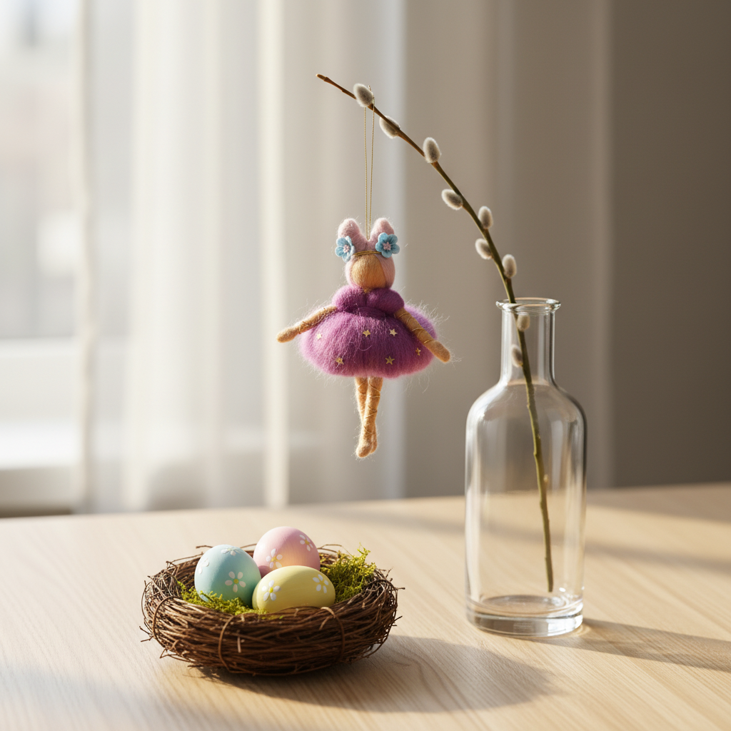 Handmade Purple Needle Felted Fairy Ornament - Whimsical Wool Fairy Hanging Decoration