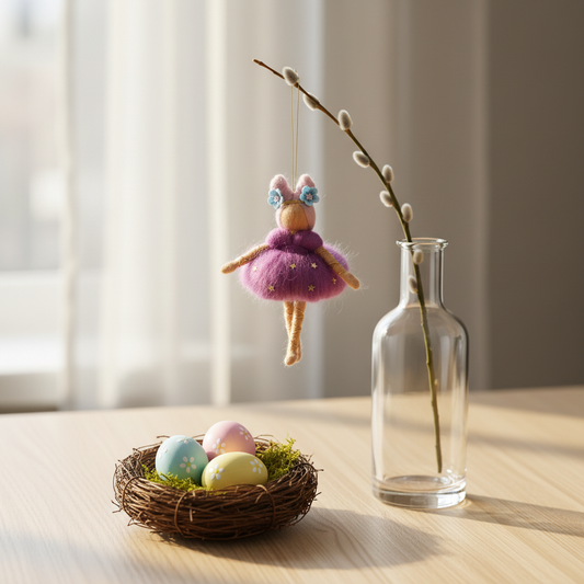 Handmade Purple Needle Felted Fairy Ornament - Whimsical Wool Fairy Hanging Decoration