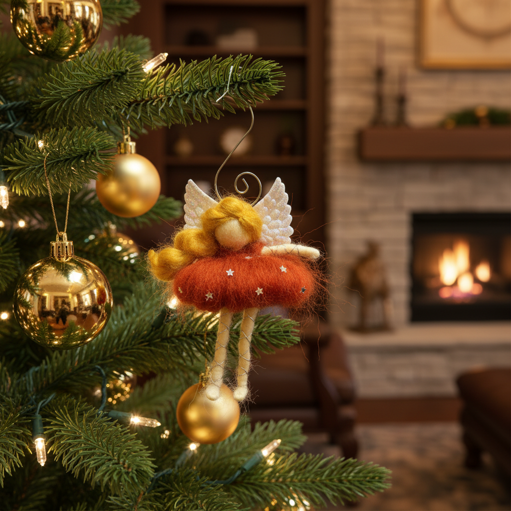 Charming Handmade Needle Felt Angel Fairy Ornament - Sparkling Christmas Decoration