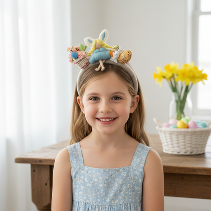 Handmade Easter Bunny and Felt Doll Whimsical Alice Band for Spring Celebrations