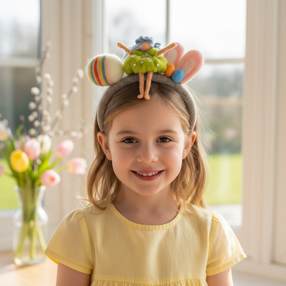 Handmade Easter Fairy and Bunny Ears Headband – Whimsical Felted Spring Hair Accessory