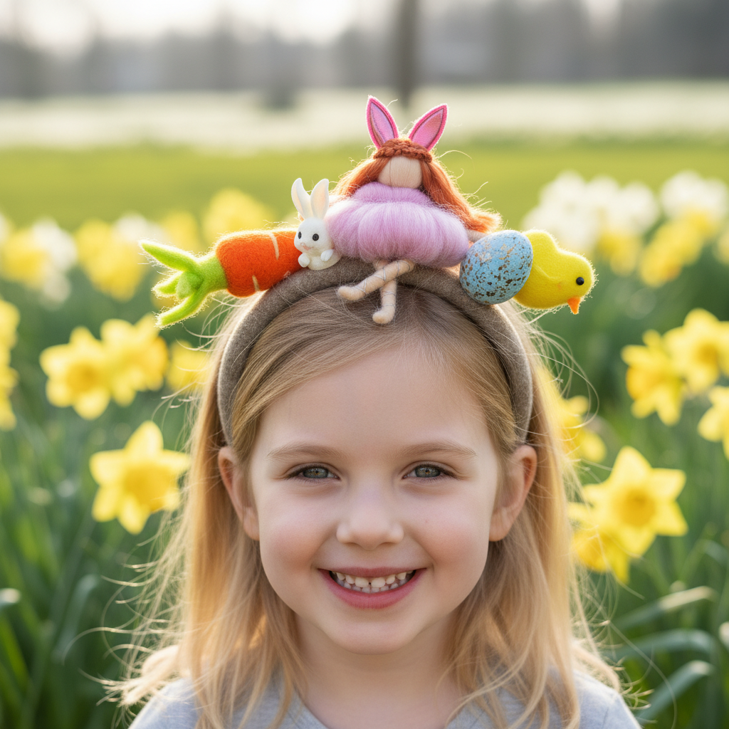 Handmade Easter Bunny and Chick Headband - Whimsical Spring Hair Accessory for Kids