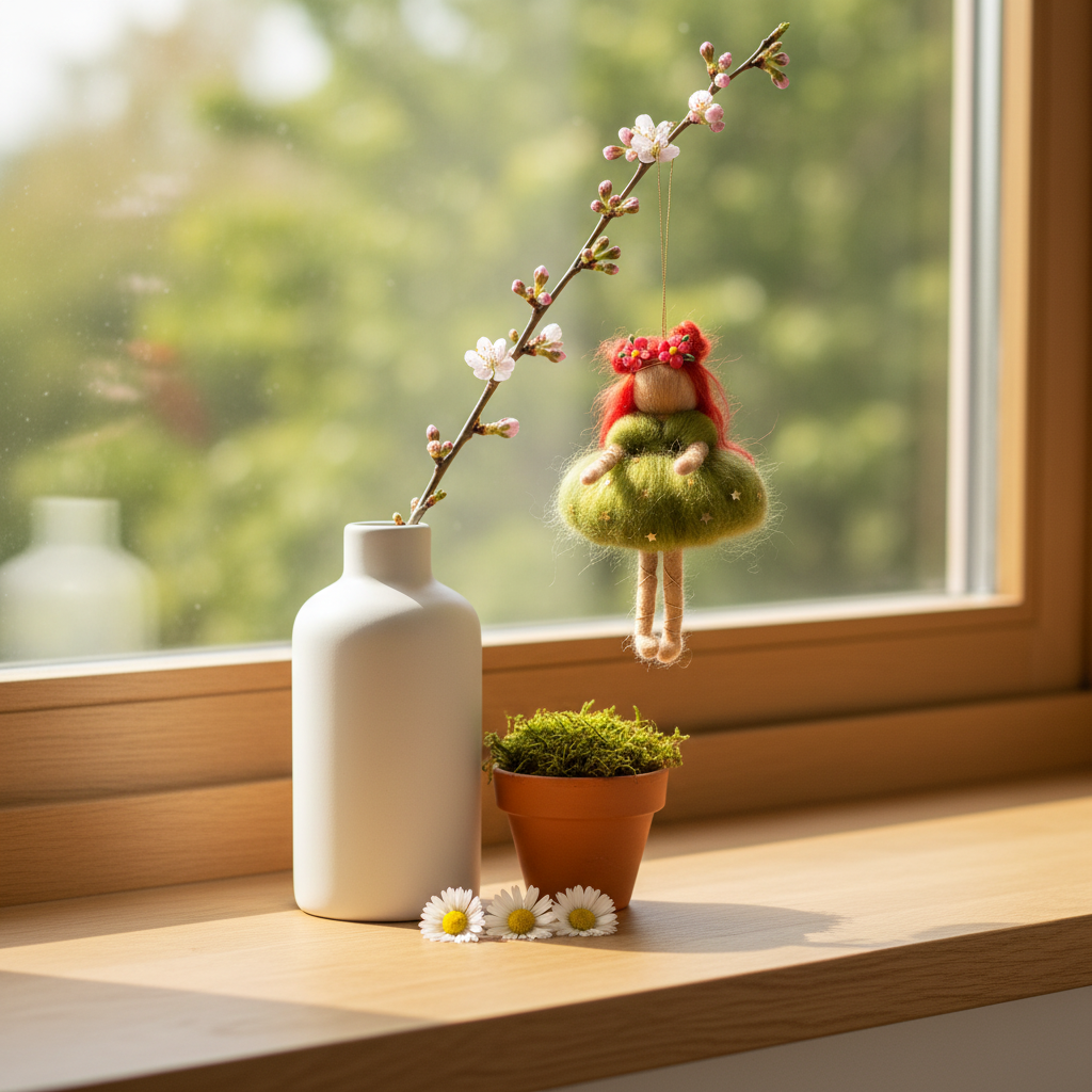 Needle Felted Green Forest Fairy Ornament - Handmade Christmas Tree Decoration