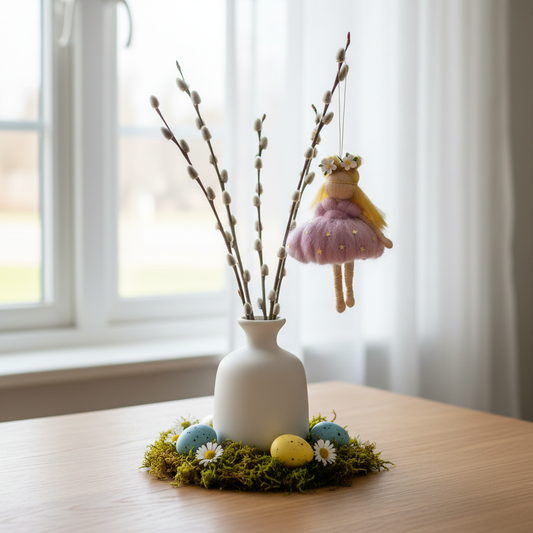 Handmade Needle Felted Pink Star Fairy Ornament - Whimsical Nursery Decor and Gift