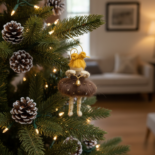 Handmade Ballerina Christmas Tree Ornament with Golden Bell - Unique Festive Decor