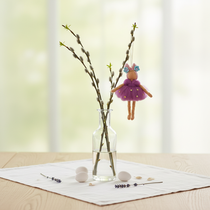 Handmade Purple Needle Felted Fairy Ornament - Whimsical Wool Fairy Hanging Decoration