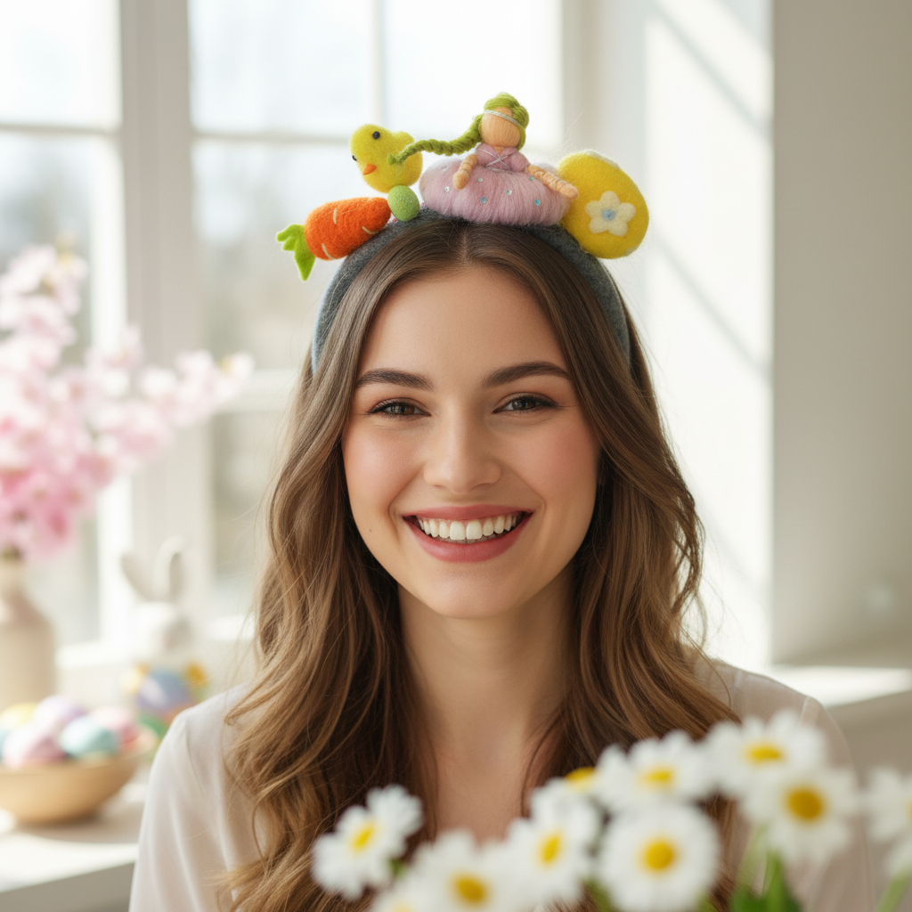 Handmade Spring Fairy and Easter Chick Needle Felted Headband