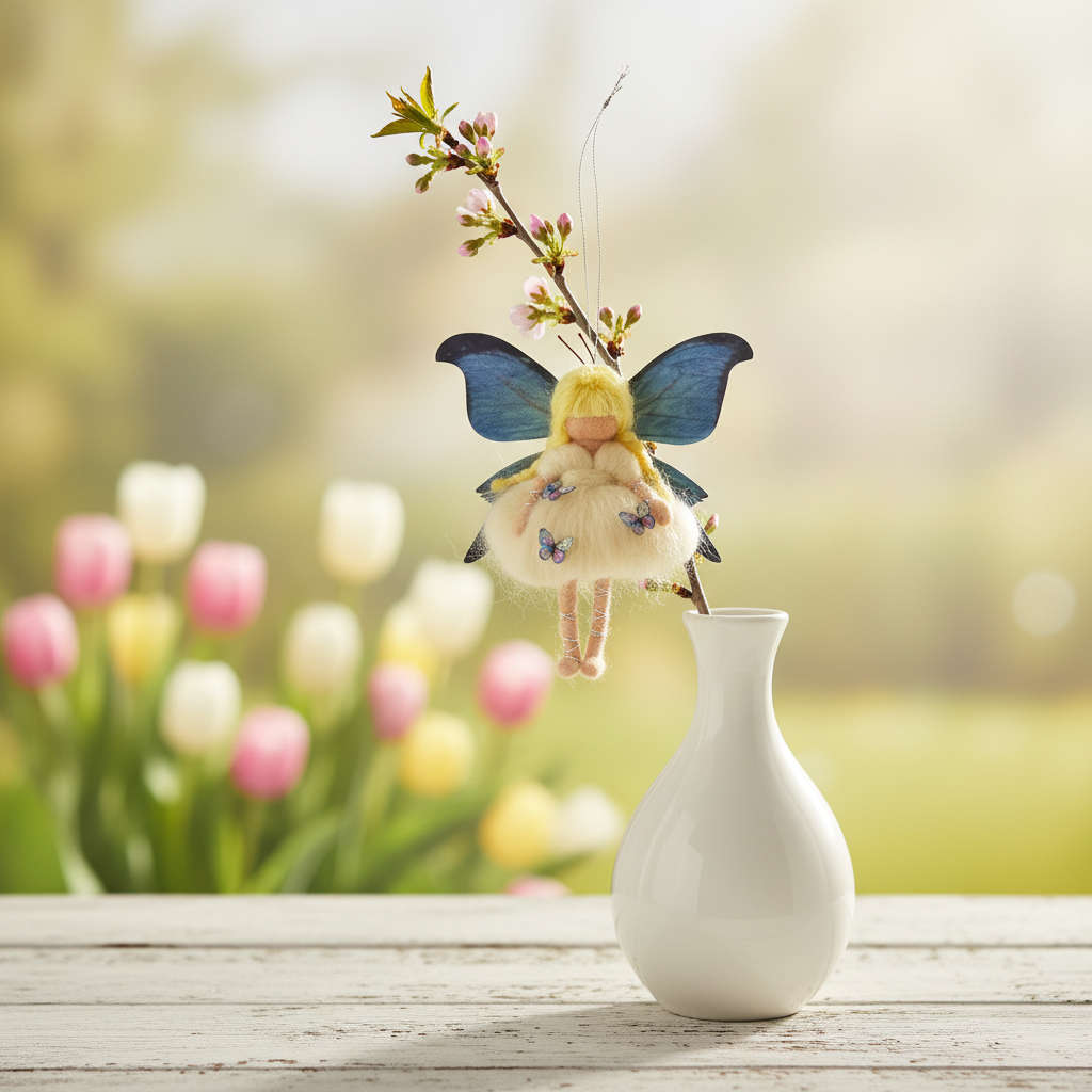 Handmade Needle Felted Butterfly Fairy Ornament - Whimsical Hanging Decoration