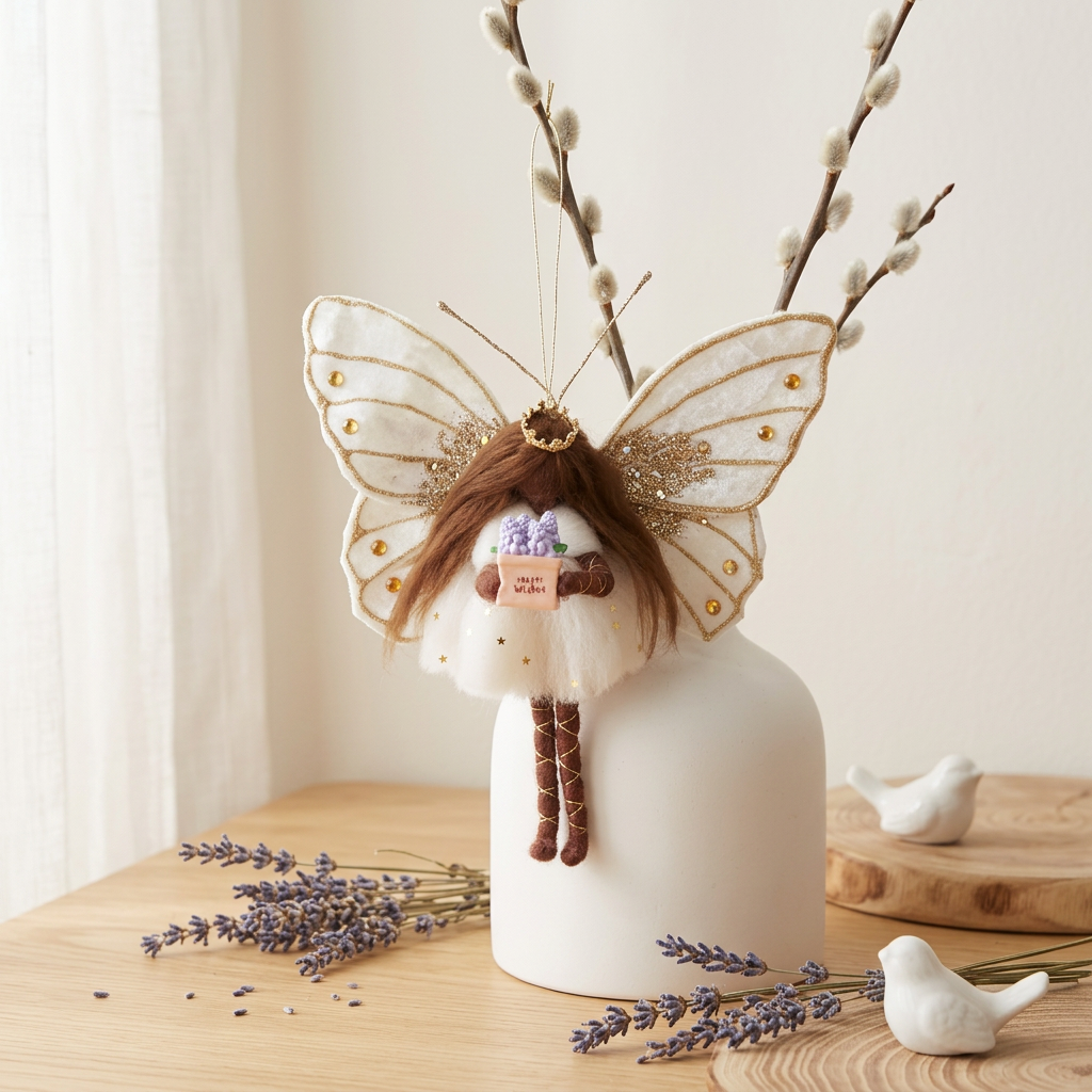 Handmade Butterfly Fairy Ornament with Best Wishes Message - Ethereal Whimsical Hanging Decoration for Nursery or Christmas