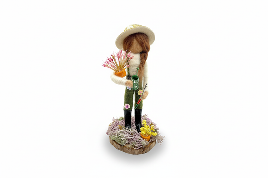 Handcrafted Felted Gardener Figurine – Nature-Inspired Wool Sculpture