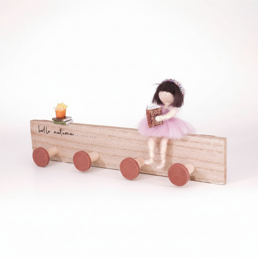 Handmade Key & Jewellery Holder with Needle-Felted Doll - Autumn-Themed Wall-Mounted Organiser, Wooden Decor, Unique Gift