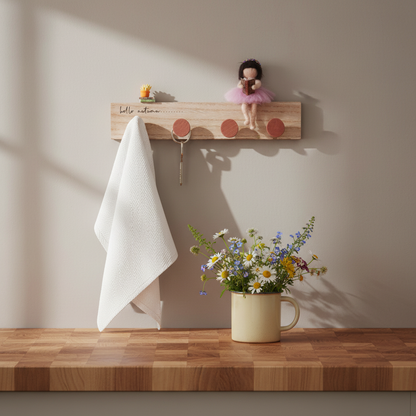 Handmade Key & Jewellery Holder with Needle-Felted Doll - Autumn-Themed Wall-Mounted Organiser, Wooden Decor, Unique Gift