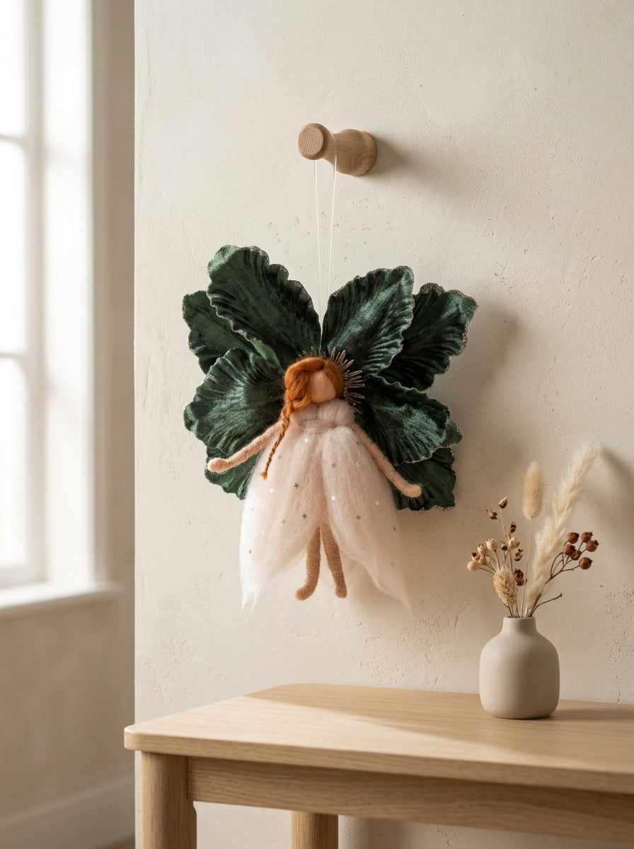 Limited Edition - Handcrafted Emerald & Blush Fairy Hanging Ornament