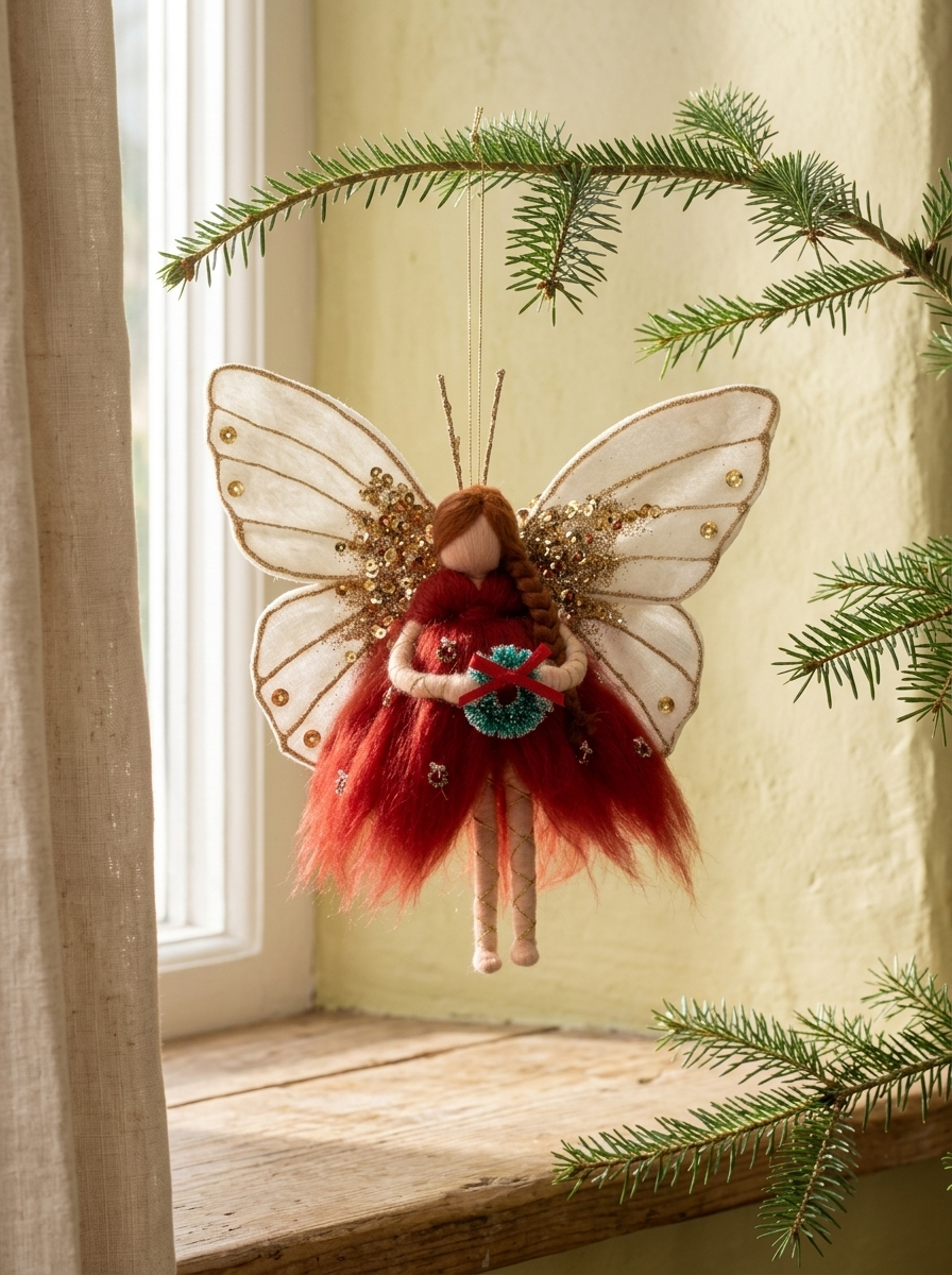 Festive Fairy Hanging Ornament with Sequined Wings