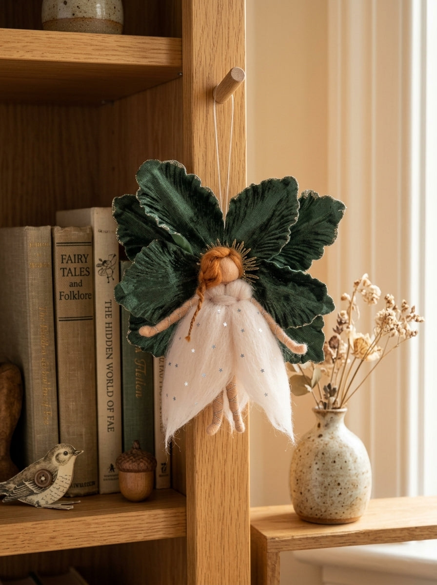 Limited Edition - Handcrafted Emerald & Blush Fairy Hanging Ornament