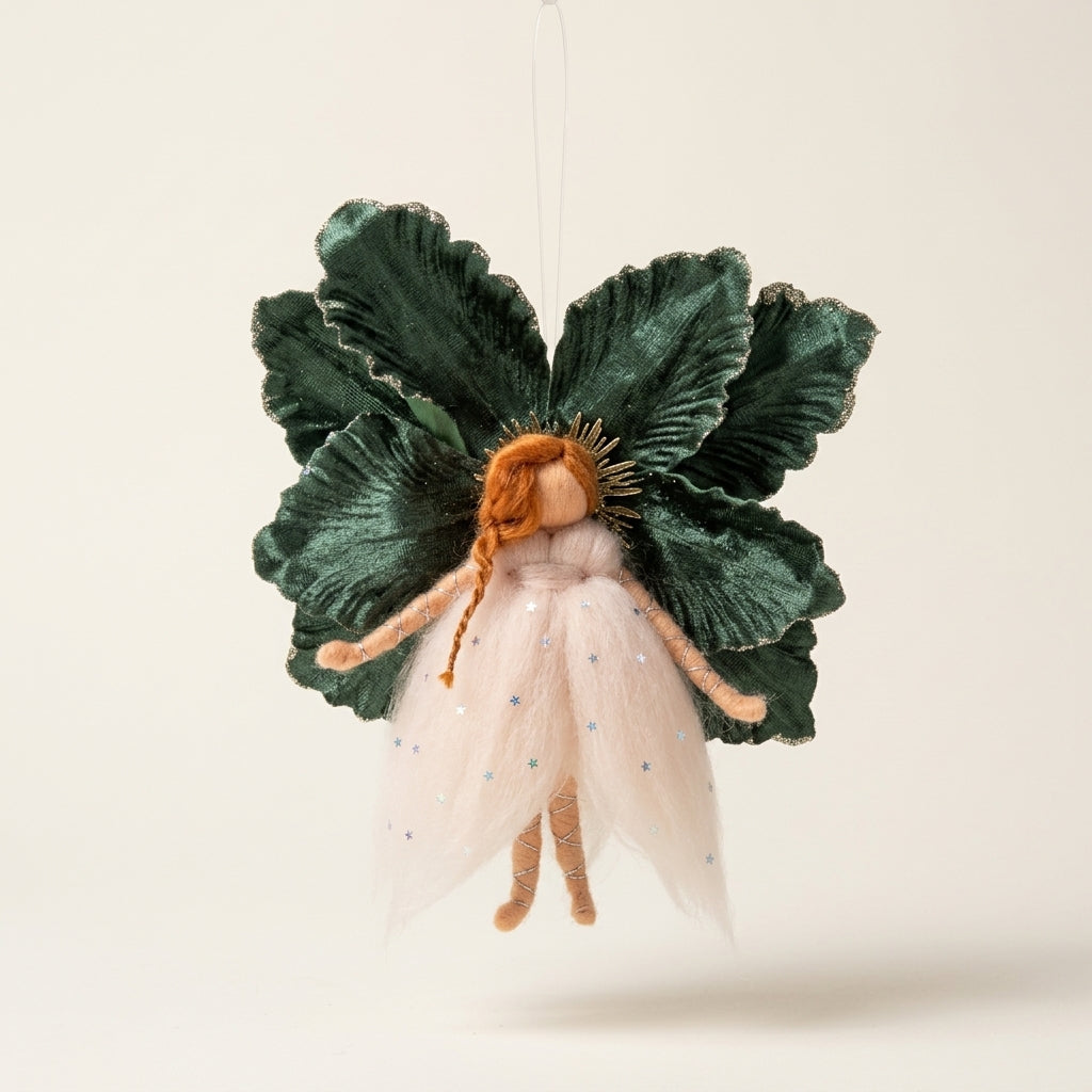 Limited Edition - Handcrafted Emerald & Blush Fairy Hanging Ornament