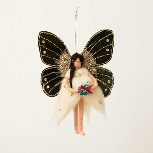 Forest Fairy Hanging Ornament with Green Velvet Wings