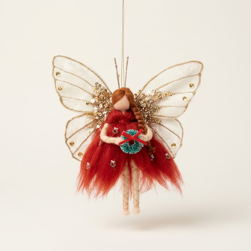 Festive Fairy Hanging Ornament with Sequined Wings